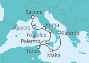 Itinerário do Cruzeiro Malta, Tunísia, Itália, França - Costa Cruzeiros