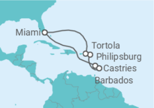 Itinerário do Cruzeiro Santa Lúcia, Barbados, Sint Maarten, Ilhas Virgens Britânicas - Cunard