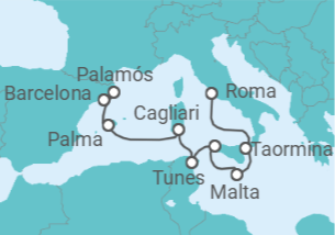 Itinerário do Cruzeiro Itália, Malta, Tunísia, Espanha - Silversea