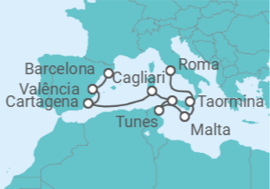 Itinerário do Cruzeiro Itália, Malta, Tunísia, Espanha - Silversea