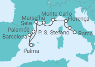 Itinerário do Cruzeiro Espanha, França, Monaco, Itália - Silversea