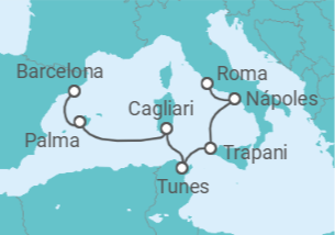 Itinerário do Cruzeiro Espanha, Itália, Tunísia - Silversea