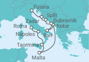 Itinerário do Cruzeiro Itália, Malta, Montenegro, Croácia - Silversea