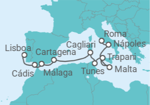 Itinerário do Cruzeiro De Civitavecchia (Roma) a Lisboa - Silversea