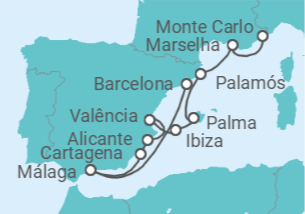Itinerário do Cruzeiro De Monte Carlo (Mónaco) a Barcelona - Silversea