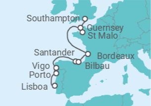 Itinerário do Cruzeiro Portugal, Espanha, França, Guernsey - Silversea