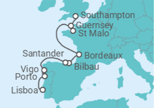 Itinerário do Cruzeiro Guernsey, França, Espanha, Portugal - Silversea