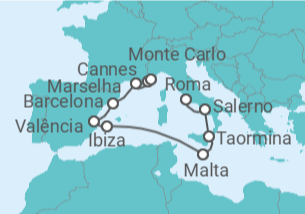 Itinerário do Cruzeiro Itália, Malta, Espanha, França - Oceania Cruises