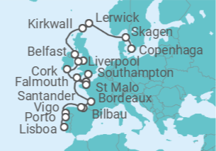 Itinerário do Cruzeiro De Copenhaga a Lisboa - Silversea