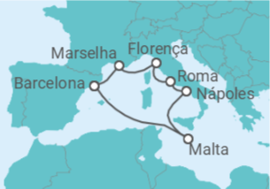 Itinerário do Cruzeiro França, Itália, Malta - Carnival Cruise Line