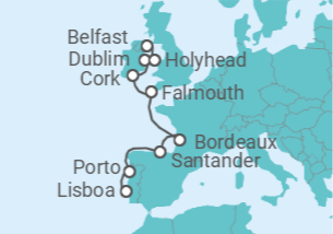 Itinerário do Cruzeiro Segmento à volta do mundo: de Lisboa a Belfast - Silversea