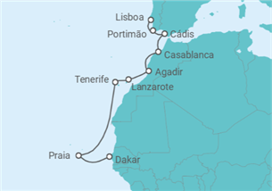 Itinerário do Cruzeiro Segmento à volta do mundo: de Dakar a Lisboa - Silversea