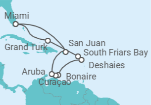 Itinerário do Cruzeiro Bahamas, Bonaire, Santo Eustáquio e Saba, Curaçao, Aruba, Porto Rico - Silversea