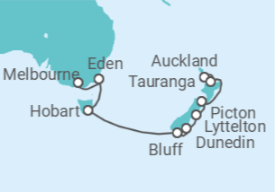 Itinerário do Cruzeiro De Auckland (Nueva Zelanda) a Melbourne - Silversea