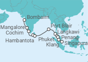 Itinerário do Cruzeiro De Bombaim a Singapura - Silversea