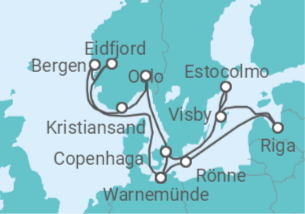 Itinerário do Cruzeiro Noruega, Dinamarca, Alemanha, Letónia, Suécia - MSC Cruzeiros