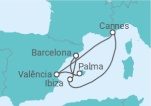 Itinerário do Cruzeiro Espanha, França - Virgin Voyages