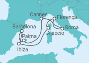 Itinerário do Cruzeiro Espanha, França, Itália - Virgin Voyages