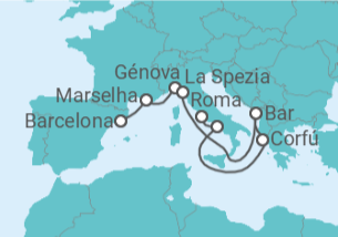 Itinerário do Cruzeiro França, Itália, Grécia - Princess Cruises