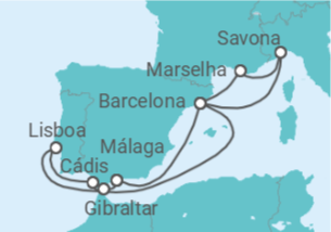 Itinerário do Cruzeiro Gibraltar, Espanha, Portugal, Itália, França - Costa Cruzeiros