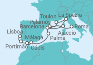 Itinerário do Cruzeiro De Lisboa a Civitavecchia (Roma) - Oceania Cruises