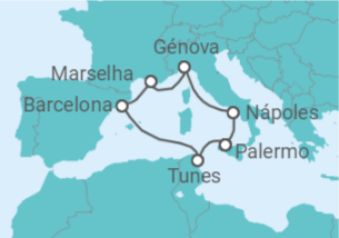 Itinerário do Cruzeiro Mediterrâneo Místico TI  2026/2027  - MSC Cruzeiros