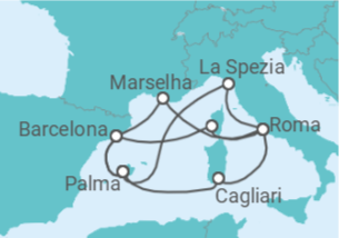 Itinerário do Cruzeiro Itália, França, Espanha - AIDA