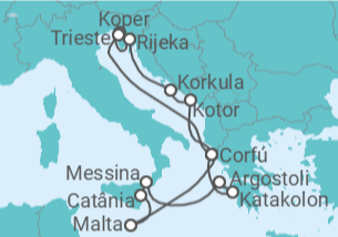 Itinerário do Cruzeiro Malta, Itália, Grécia, Eslovénia, Montenegro - AIDA