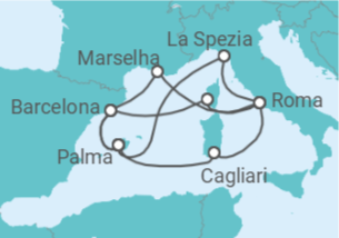 Itinerário do Cruzeiro Itália, França, Espanha - AIDA
