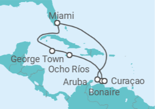Itinerário do Cruzeiro Ilhas Caimão, Jamaica, Curaçao, Bonaire, Santo Eustáquio e Saba, Aruba - MSC Cruzeiros