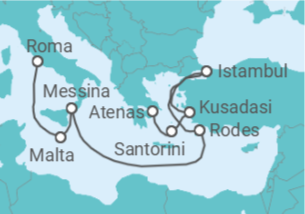 Itinerário do Cruzeiro Grécia, Turquia, Itália, Malta - Princess Cruises