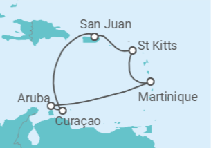 Itinerário do Cruzeiro Curaçao, Aruba, Martinique - Virgin Voyages