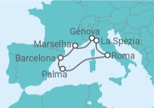 Itinerário do Cruzeiro Mediterrâneo Perfeito TI 2027 - MSC Cruzeiros