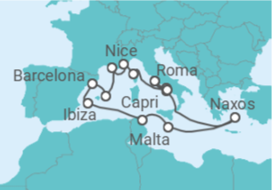 Itinerário do Cruzeiro Itália, França, Espanha, Tunísia, Malta - Explora Journeys
