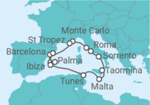 Itinerário do Cruzeiro Espanha, Tunísia, Malta, Itália, Monaco, França - Explora Journeys