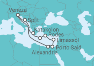 Itinerário do Cruzeiro Adriático ao Oriente TI 2026/2027 - MSC Cruzeiros