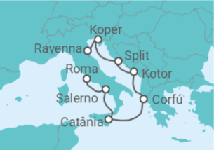 Itinerário do Cruzeiro Itália, Grécia, Montenegro, Croácia, Eslovénia - NCL Norwegian Cruise Line