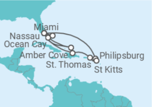 Itinerário do Cruzeiro  Sol das Bahamas 2026/2027 - MSC Cruzeiros