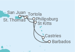Itinerário do Cruzeiro Ilhas Virgens Britânicas, Barbados, Santa Lúcia, Sint Maarten, Ilhas Virgens Americanas - NCL Norwegian Cruise Line