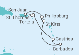 Itinerário do Cruzeiro Sint Maarten, Barbados, Santa Lúcia, Ilhas Virgens Britânicas, Ilhas Virgens Americanas - NCL Norwegian Cruise Line