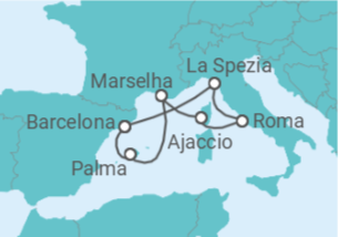 Itinerário do Cruzeiro Itália, França, Espanha - Virgin Voyages