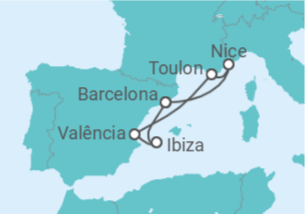 Itinerário do Cruzeiro França, Espanha - Virgin Voyages