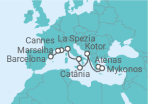 Itinerário do Cruzeiro Grécia, Montenegro, Itália, França - Virgin Voyages