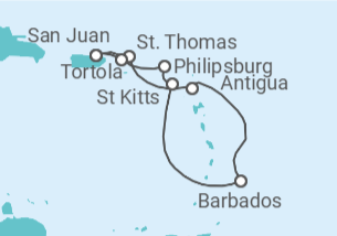 Itinerário do Cruzeiro Ilhas Virgens Britânicas, Antígua E Barbuda, Barbados, Sint Maarten, Ilhas Virgens Americanas - NCL Norwegian Cruise Line