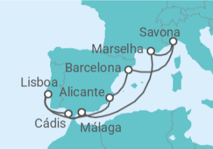Itinerário do Cruzeiro Espanha, Portugal, Itália, França - Costa Cruzeiros
