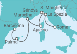 Itinerário do Cruzeiro Espanha, França, Itália - Princess Cruises