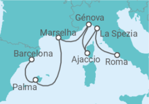 Itinerário do Cruzeiro Espanha, França, Itália - Princess Cruises