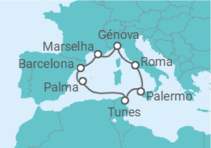 Itinerário do Cruzeiro Itália, França, Espanha, Tunísia - Costa Cruzeiros