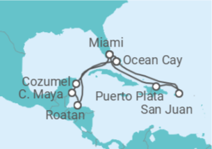 Itinerário do Cruzeiro Porto Rico, EUA, Honduras, México - com voo - MSC Cruzeiros