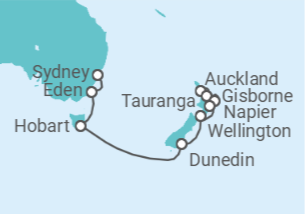 Itinerário do Cruzeiro De Auckland (Nueva Zelanda) a Sydney (Austrália) - Silversea